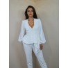 Tailleur pantalon de mariée blanc avec peplum – Sur mesure fait main en France