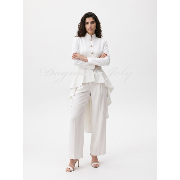 Crepe asymmetrical bridal modern pantsuit, front view