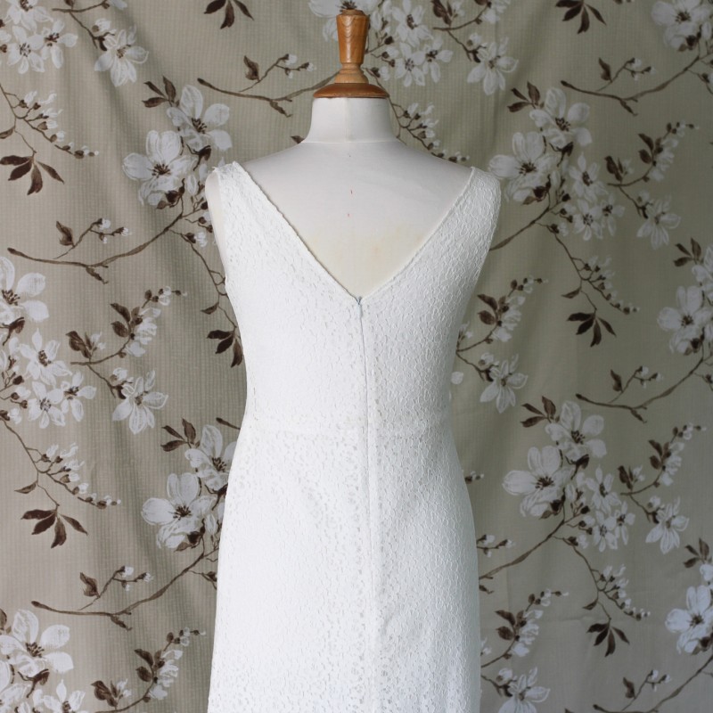 Minimalist Lace Wedding Dress with Train, V Back and Square Neckline
