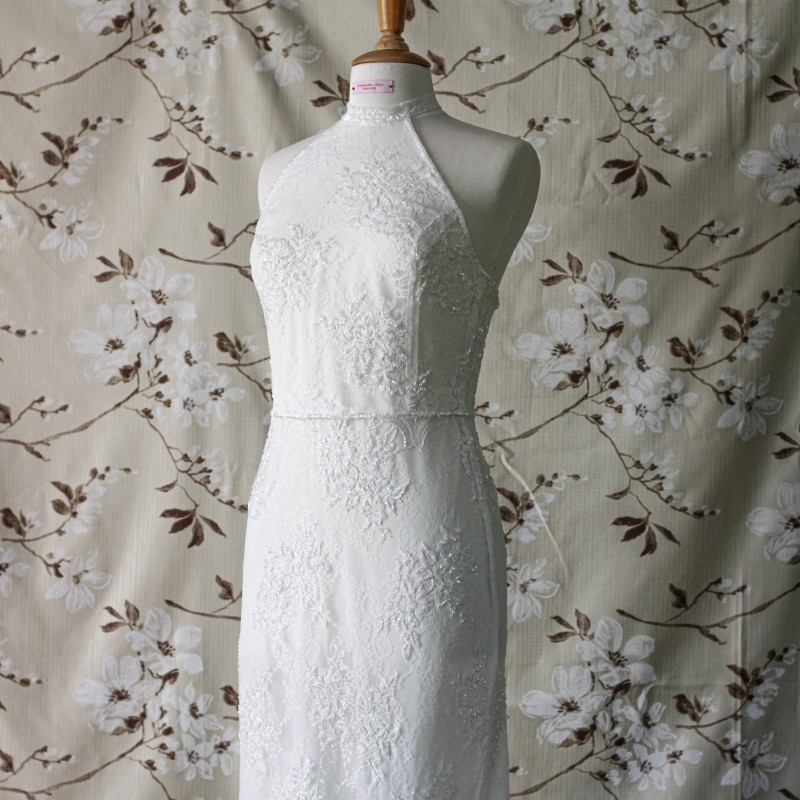 Chantilly Lace Mermaid Wedding Dress - Halter Neck, Made to Measure