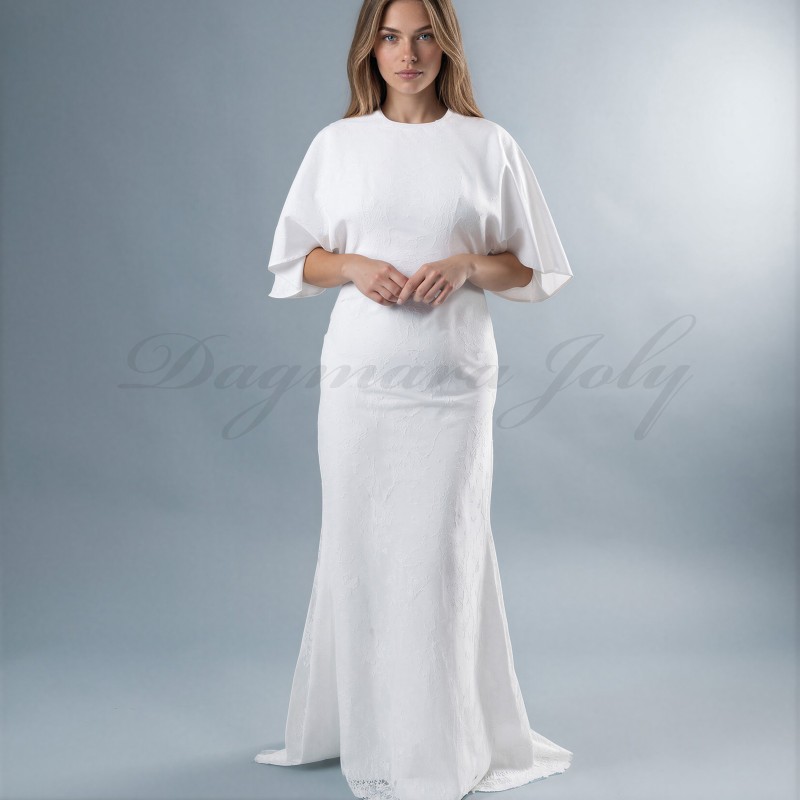 Robe de Mariée en Dentelle de Chantilly - Dos Nu et Manches Cape Papillon