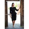 Women black peplum long jacket with puff sleeves