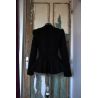 Women black peplum long jacket with puff sleeves