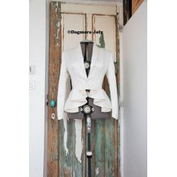 Veste courte asymétrique blanche en soie, style basque sur mesure pour mariée ou soirée