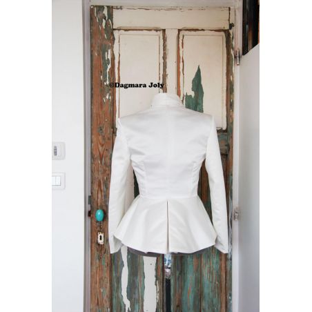 Asymmetrical peplum, shawl collar white or black blazer, made to measure