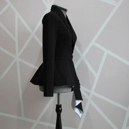 Black asymmetrical peplum pencil skirt suit