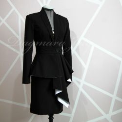 Black asymmetrical peplum pencil skirt suit