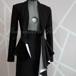 Black asymmetrical peplum pencil skirt suit