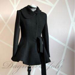 Black fit and flare ladies belted short coat