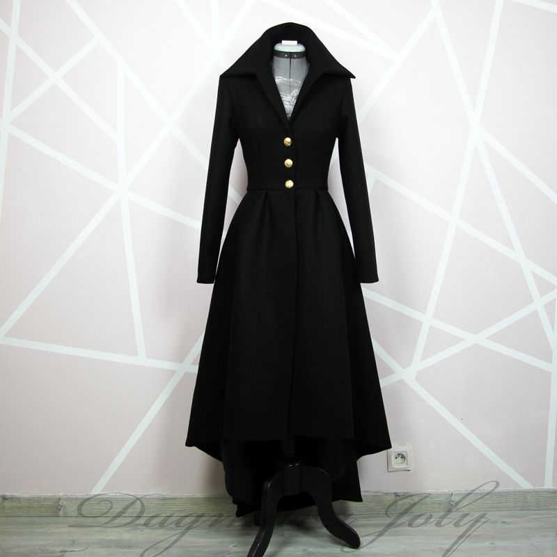 Winter maxi overcoat for women, classic black wool, stylish and warm