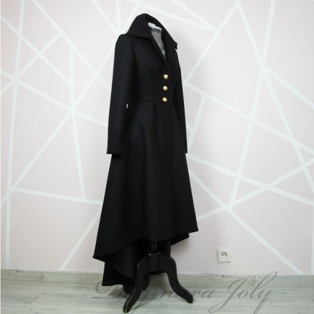 Women black asymmetrical long warm winter coat, made to measure