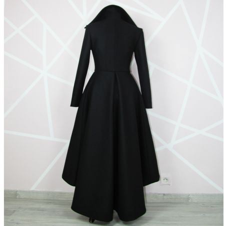 Women black asymmetrical long warm winter coat, made to measure