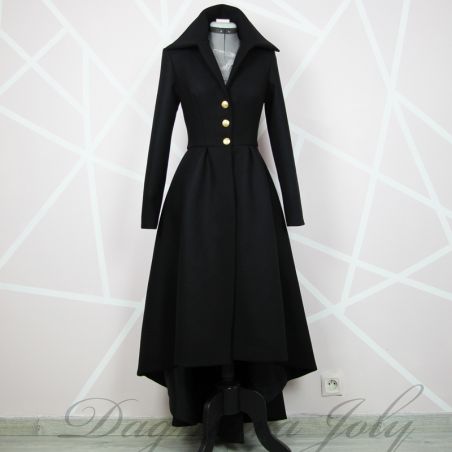 Women black asymmetrical long warm winter coat, made to measure