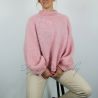 Hand knitted pink mohair high collar sweater