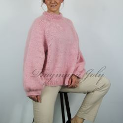 Hand knitted pink mohair sweater