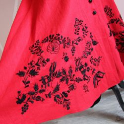 Linen short sleeves red hand embroidered shirt dress