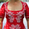 Linen short sleeves open back swing red dress