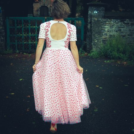 Layered tulle midi dress with cotton lining