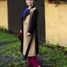 Manteau hiver long en laine chaude pour femme, coupe loose, color block style