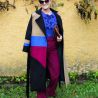 Manteau hiver long en laine chaude pour femme, coupe loose, color block style