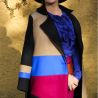 Manteau hiver long en laine chaude pour femme, coupe loose, color block style