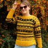 Hand Knitted cozy wedge mustard sweater in a nordique style