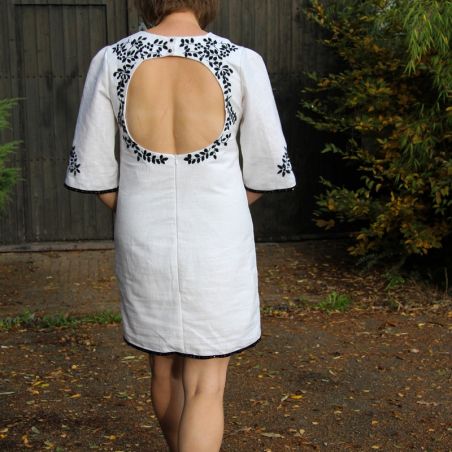 White short linen open back dress