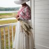 White lin midi calf length, hand embroidered, one shoulder women wedding dress