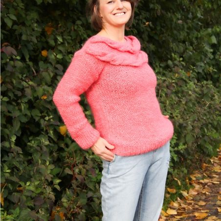 Hand knitted coral sweater, ready to ship