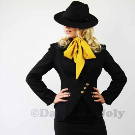 Veste courte noire à fermeture asymétrique, sur mesure, idéale pour le bureau ou en manteau/ sous-manteau.