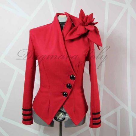 Veste / blazer femme , coupe asymétrique, en laine rouge