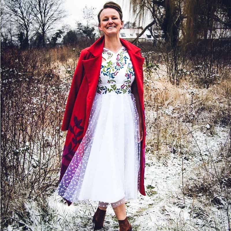 White hand embroidered linen wedding dress White hand embroidered linen wedding dress