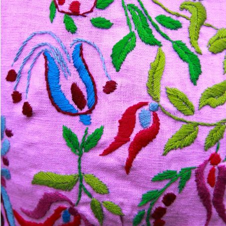 woman linen open back hand embroidered below knee dress