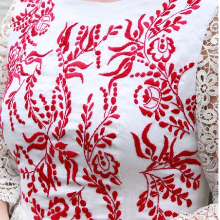 Gros plan sur la dentelle florale guipure ivoire et la broderie à la main