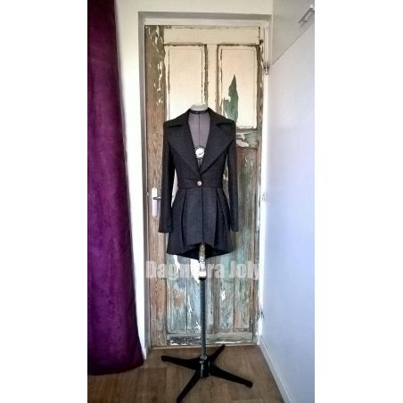 Gray asymmetrical long peplum tailored jacket