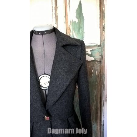 Gray asymmetrical long peplum tailored jacket