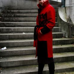 Red long oversized woman belted coat