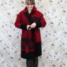 Oversized long warm winter coat in a red wool, with belt, pockets and tailored collar