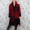 Oversized long warm winter coat in a red wool, with belt, pockets and tailored collar