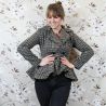 Asymmetrical tweed woman jacket à carreaux black and brown