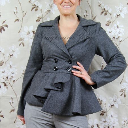 Peplum gray double breasted asymmetrical jacket