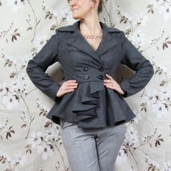 Peplum gray double breasted asymmetrical jacket