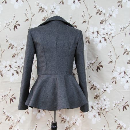 Peplum gray double breasted asymmetrical jacket