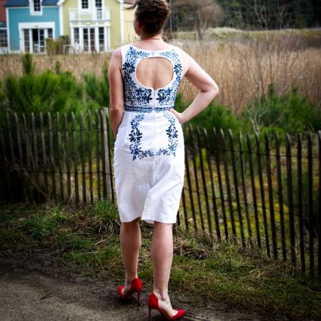 floral white short sleeveless  pencil dress