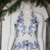 Ivory,  halter neck, hand embroidered, below knee linen dress, made in France