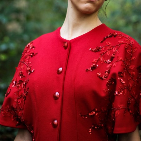 Women red midi bat sleeves coat dress