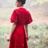 Women red midi bat sleeves coat dress