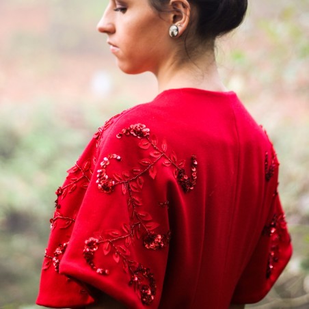 Woman red couture midi bat sleeves wedding coat