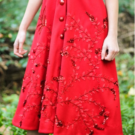 Woman red couture midi bat sleeves wedding coat