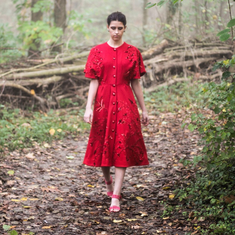 Women red midi bat sleeves coat dress Women red midi bat sleeves coat dress